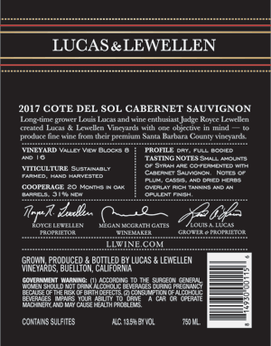 17 Cabernet Sauvignon Cote Del Sol Lucas Lewellen Vineyards