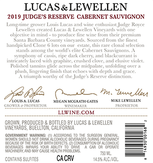 2019 Cabernet Sauvignon Judges Reserve back label