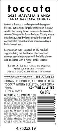 2024 Malvasia Bianca back label 2024 Malvasia Bianca back label