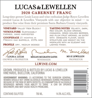 2020 Lucas & Lewellen Cabernet Franc back label