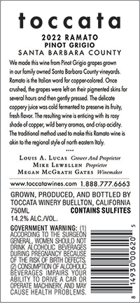 2022 Toccata Ramato back label 2022 Toccata Ramato back label