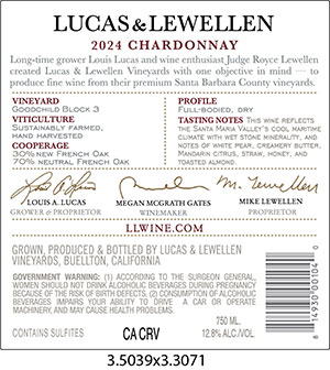 2024 Lucas & Lewellen Vineyards Goodchild Chardonnay back label 2024 Lucas & Lewellen Vineyards Goodchild Chardonnay back label