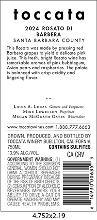 Toccata 2024 Rosato di Barbera back label