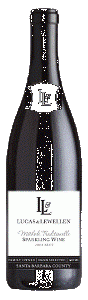 A black and white photo of Lucas & Lewellen Sparkling Wine
