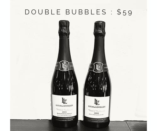 Double Bubbles - a graphic with a picture of Lucas & Lewellen's two Sparkling Wines for the holidays
