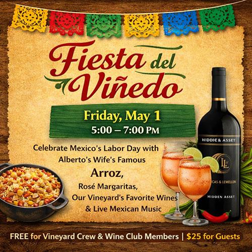 Poster invitation to Fiesta del Vinedos with wine margaritas and mariachi music