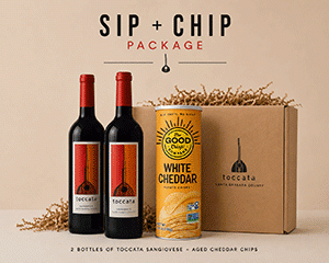 2 bottles Toccata Sangiovese with Aged Cheddar Potato Chips 2 bottles Toccata Sangiovese with Aged Cheddar Potato Chips