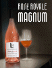 Image of large magnum bottle of pink Rosé of Pinot Noir with a glass of wine - Rosé Royale Magnum