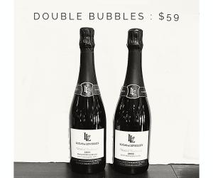 Double Bubbles - a graphic with a picture of Lucas & Lewellen's two Sparkling Wines for the holidays