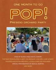 SB Trust for Historic Preservation POP! event at el presdio. Guests tasting wine in the orchard. 