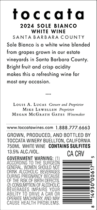 2024 Toccata Sole Bianco back label
